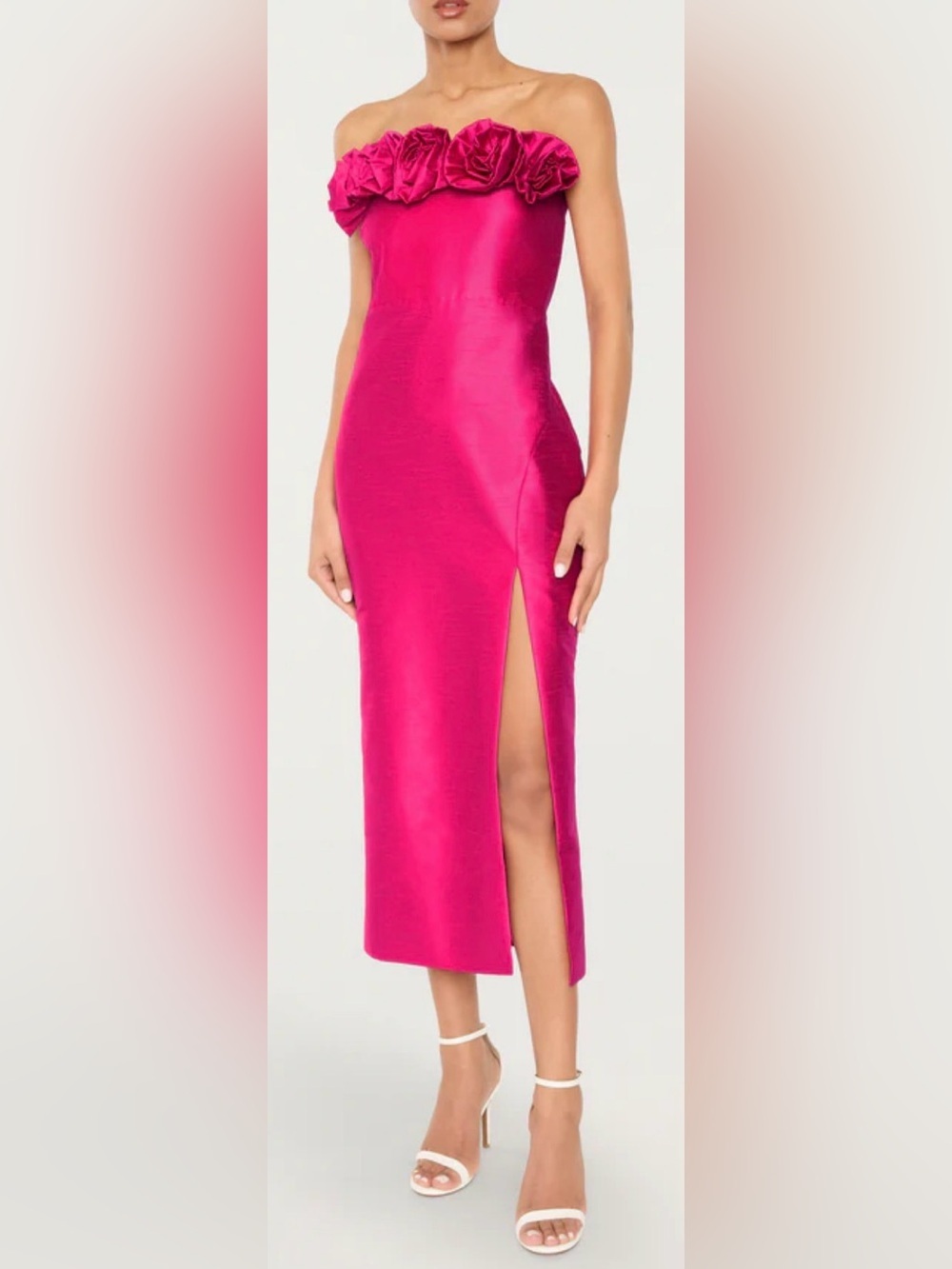 NEW Likely GWEN rosette strapless Fuchsia midi dress sz 8